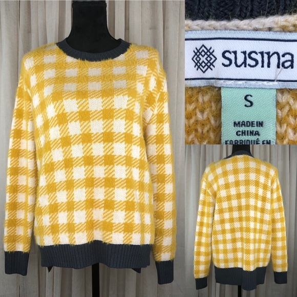 Susina Sweaters - Susina herringbone mustard, cream, & navy sweater